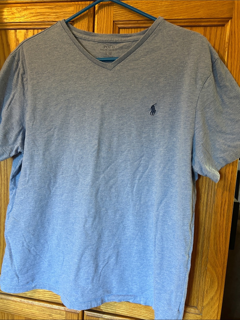 Polo by Ralph Lauren Men's Heathered Sky Blue V-Neck Tee
